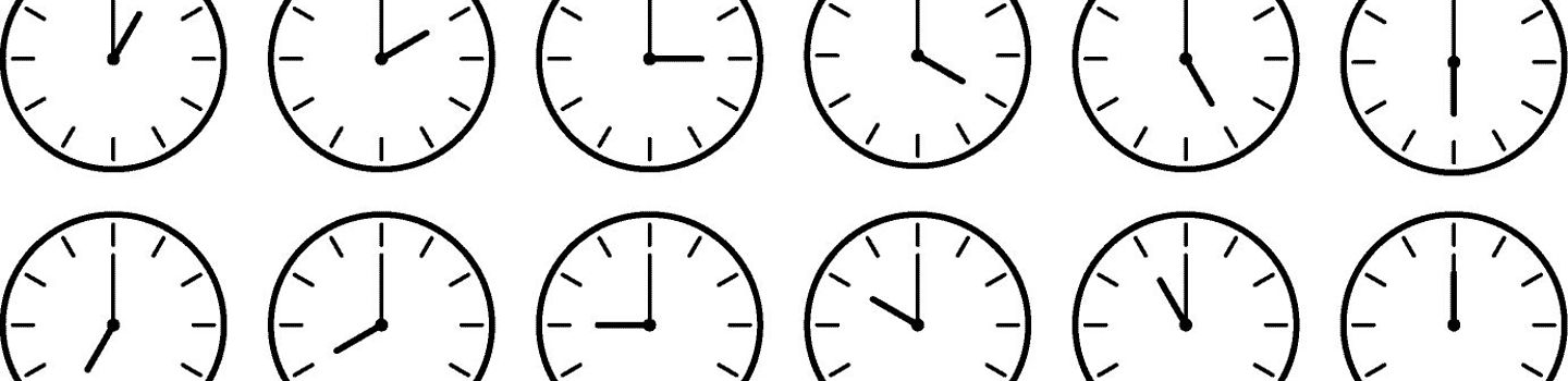 Icons einer analogen Uhr, die jede volle Stunde anzeigt. - horizontal set of analog clock icon notifying each hour isolated on white,vector illustration